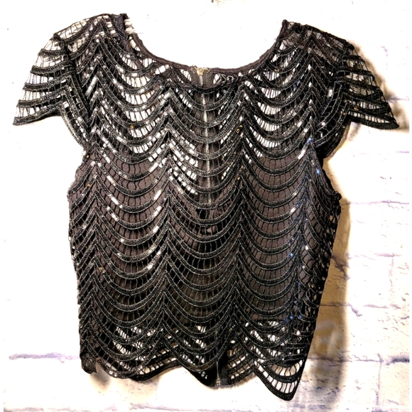Windsor Crocheted Top Black Sequin Womens Size S Dark Goth Grunge Coquette Sheer - Picture 1 of 7